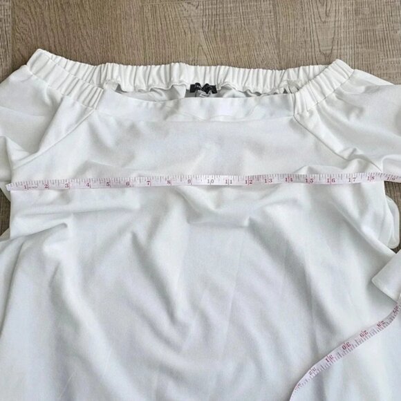 OFF THE SHOULDER 3\4 SLEVES EGGSHELL COCKTAIL BLOUSE - Picture 4 of 6